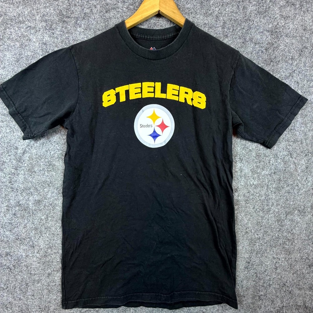 Pittsburgh Steelers‎ T-Shirt Mens Medium Black Majestic Football NFL Crew Neck